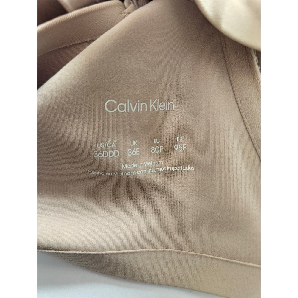 Calvin Klein Lightly Lined Bralette Women 36DDD Tan Logo Strap Underwire‎ Bra - Picture 3 of 6